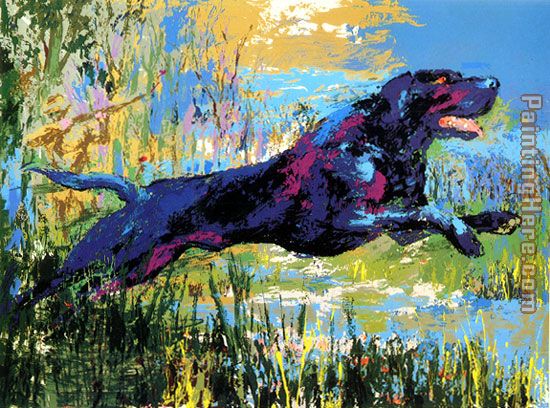 Black Labrador painting - Leroy Neiman Black Labrador art painting